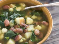 Greens and Potato Soup with Pintos and Hominy